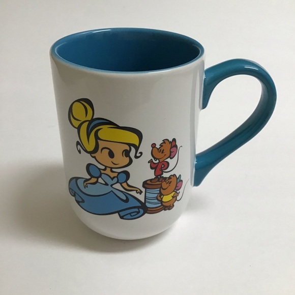 Disney Parks Cinderella Coffee Mug Jaq Gus Animated Cartoon White Teal Tea Cup - Picture 9 of 11